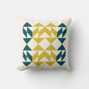 Mid Century Modern Geometric Art Design Teal Cushion