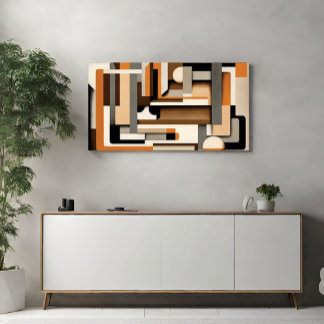 Mid-Century Modern Geometric Black, Taupe & Orange Canvas Print