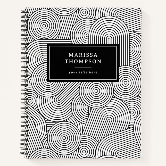 Mid Century Modern Geometric Black White Notebook (Front)