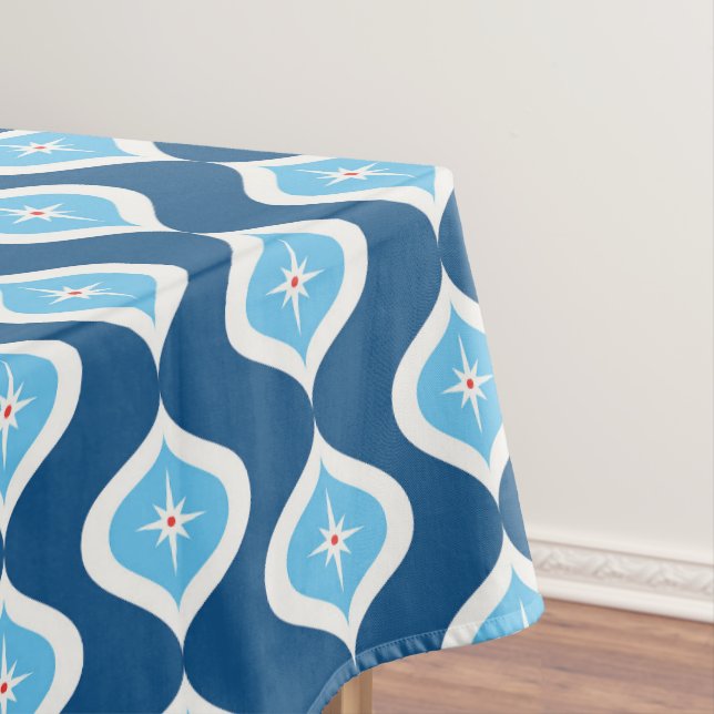 Mid-Century Modern geometric blue and white Tablecloth (In Situ)