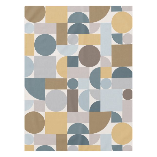 Mid Century Modern Geometric Blue Gold Tablecloth (Front)