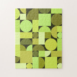 Mid Century Modern Geometric Chartreuse Jigsaw Puzzle