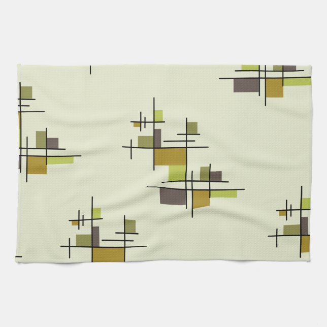 Mid Century Modern Geometric Chartreuse Tea Towel (Horizontal)