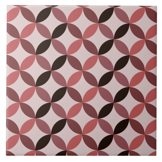 Mid Century Modern Geometric Circles Coral Brown Tile (Front)