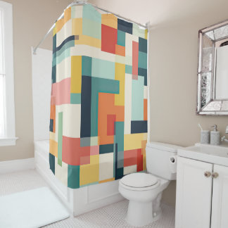 Mid Century Modern Geometric Colour Block Shower Curtain