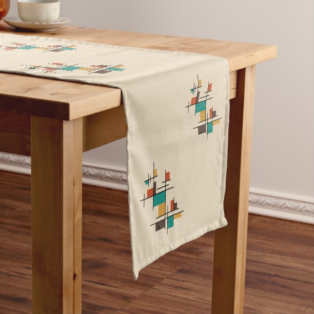 Mid Century Modern Geometric Colourful Short Table Runner (In Situ)