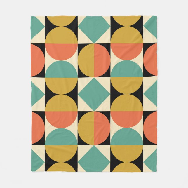 Mid Century Modern Geometric Design Fleece Blanket (Front)