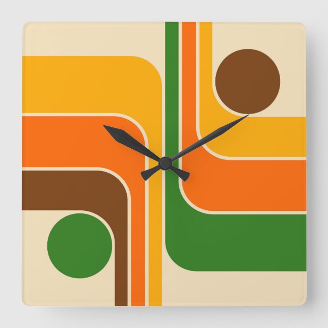 Mid Century Modern Geometric Design Square Wall Clock (Front)
