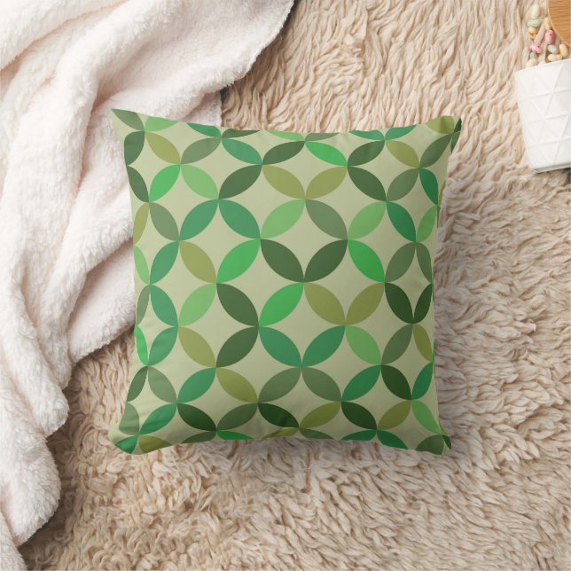 Mid century Modern Geometric Green Circles Pattern Cushion (Blanket)