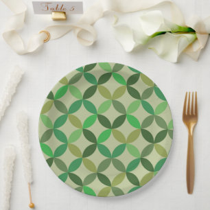 Mid century Modern Geometric Green Circles Pattern Paper Plate