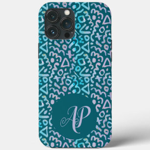 Mid century modern Geometric green monogram iPhone 13 Pro Max Case