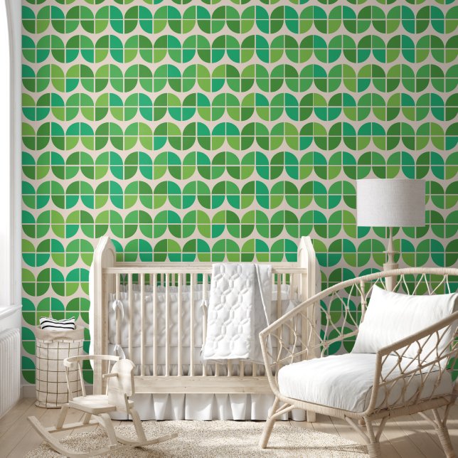 Mid Century Modern Geometric Green Pattern Wallpaper (Kids)
