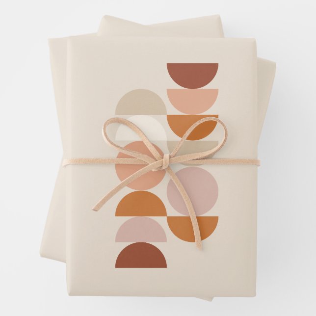 Mid Century Modern Geometric Neutral Beige Wrapping Paper Sheet (In situ)