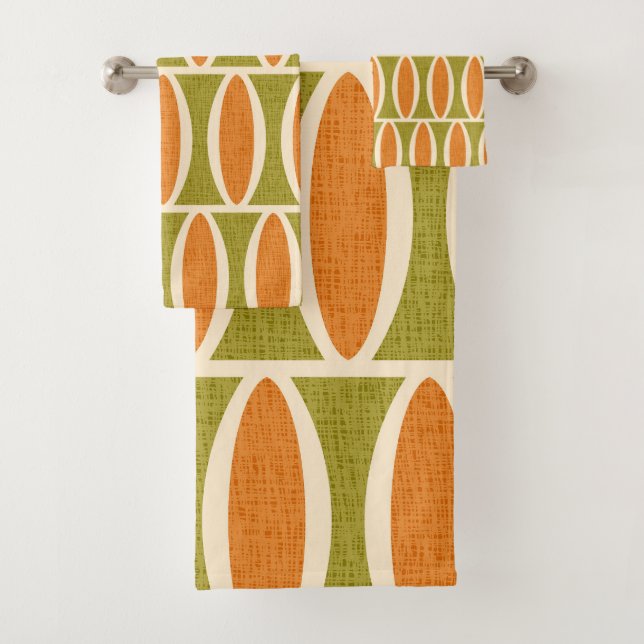 Mid Century Modern Geometric Oval Pattern Bath Towel Set (Insitu)