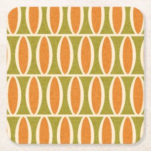 Mid Century Modern Geometric Oval Pattern Square Paper Coaster