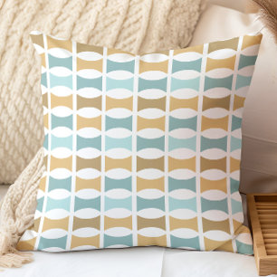 Mid Century Modern Geometric Pattern Aqua Gold Cushion