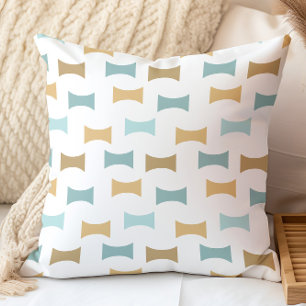 Mid Century Modern Geometric Pattern Aqua, Gold Cushion