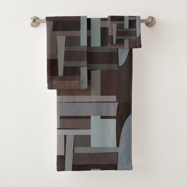 Mid Century Modern Geometric Pattern  Bath Towel Set (Insitu)