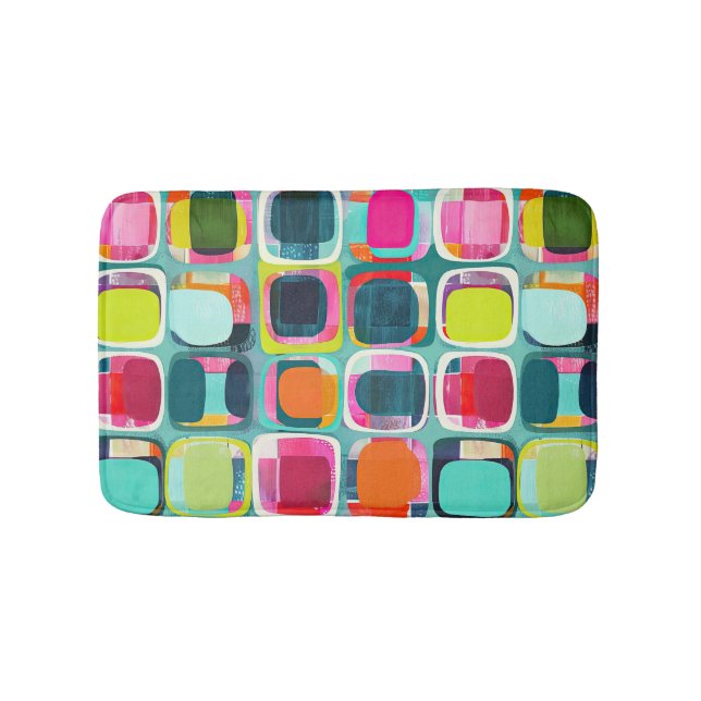  Mid Century Modern Geometric Pattern Colourful Bath Mat (Front)