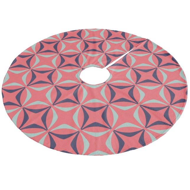 Mid Century Modern Geometric Pattern in Navy Coral Fleece Tree Skirt (Angled)