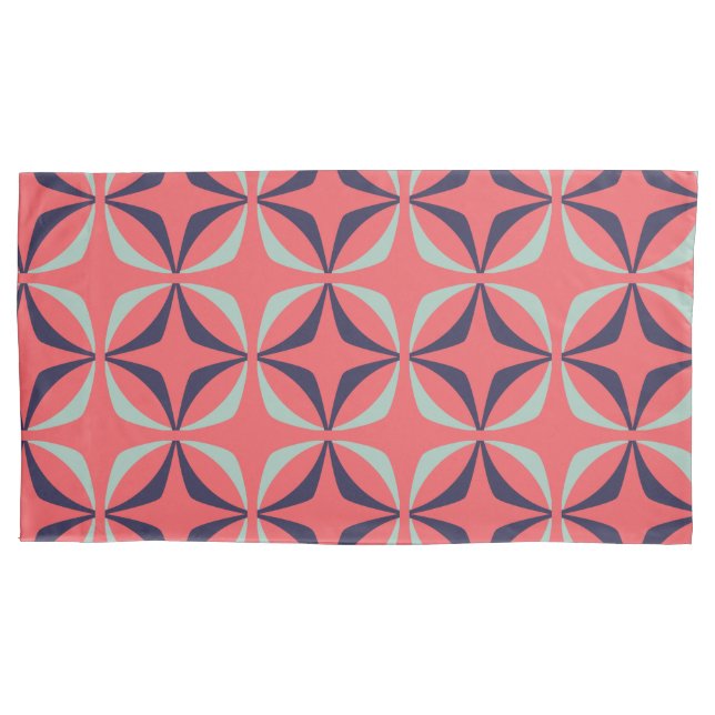 Mid Century Modern Geometric Pattern in Navy Coral Pillowcase (Front-Left)