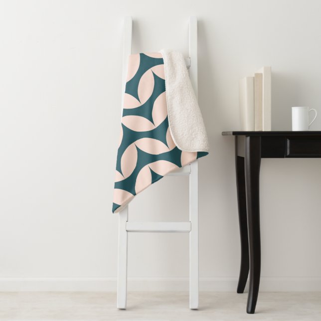 Mid Century Modern Geometric Pattern in Teal Blush Sherpa Blanket (In Situ)