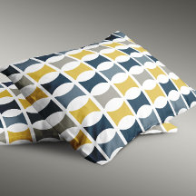 Mid Century Modern Geometric Pattern Navy Mustard