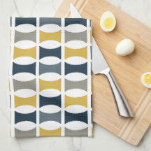 Mid Century Modern Geometric Pattern Navy Mustard