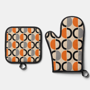 Mid Century Modern Geometric Pattern Oven Mitt & Pot Holder Set