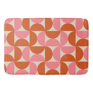 Mid century modern geometric pattern pink orange   bath mat