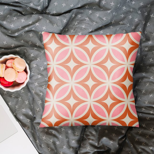 Mid century modern geometric pattern pink orange cushion (Creator Uploaded)