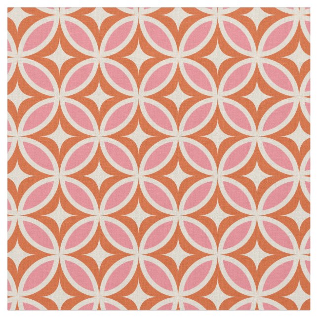Mid Century Modern Geometric Pattern Pink Orange  Fabric (Close Up)