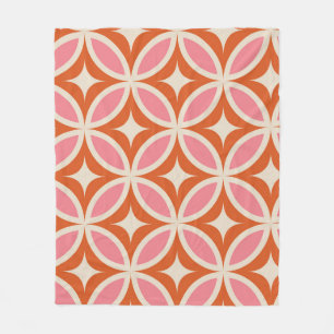 Mid Century Modern Geometric Pattern Pink Orange Fleece Blanket