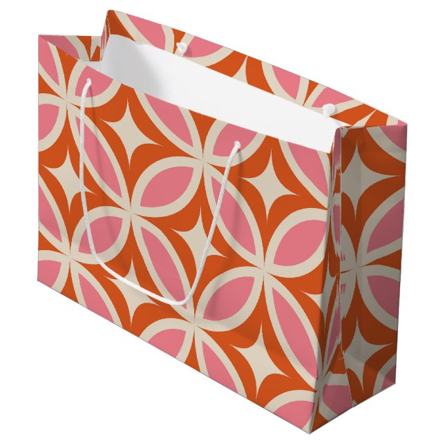 Mid century Modern Geometric pattern pink orange  Large Gift Bag (Front Angled)