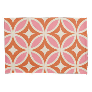 Mid century modern geometric pattern pink orange pillowcase