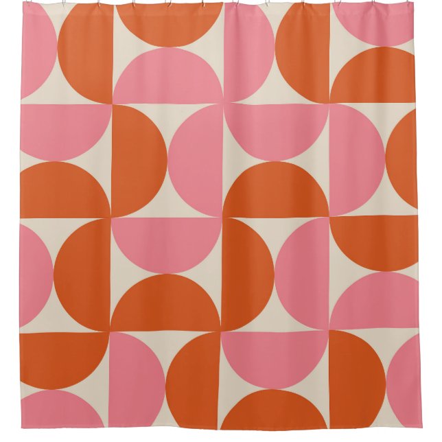 Mid century modern geometric pattern pink orange  shower curtain (Front)