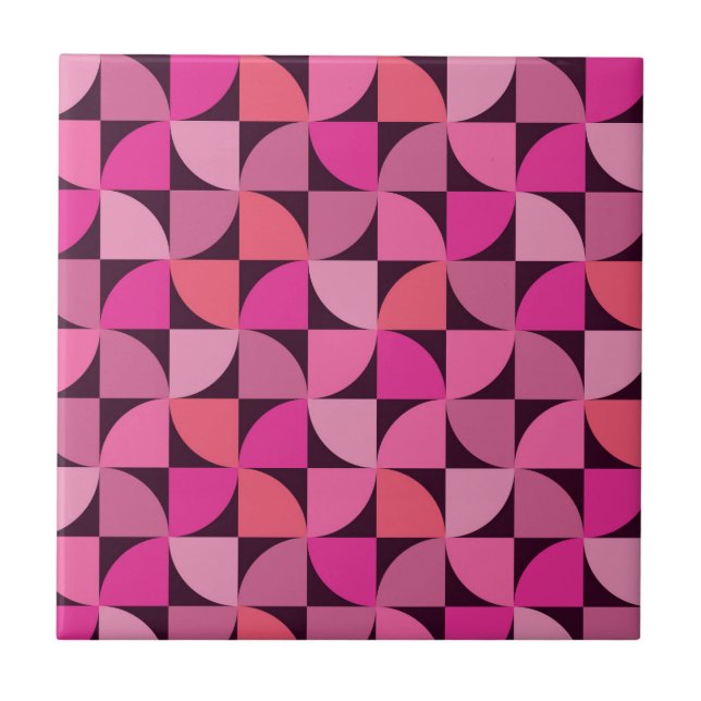 Mid Century modern geometric pattern pink   Tile (Front)