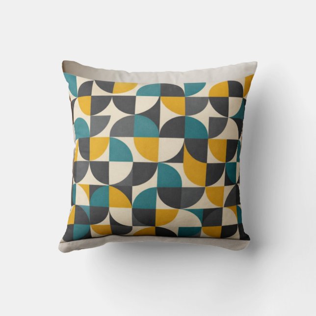  Mid-Century Modern Geometric Pattern Throw Pillow (Back)