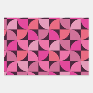 Mid Century Modern Geometric Pink Coral  Wrapping Paper Sheet
