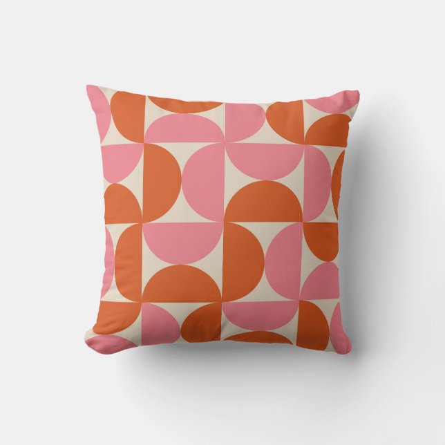 Mid century modern geometric pink orange pattern  cushion (Front)