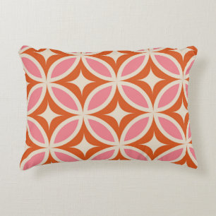 Mid Century Modern Geometric Pink Orange Pattern Decorative Cushion