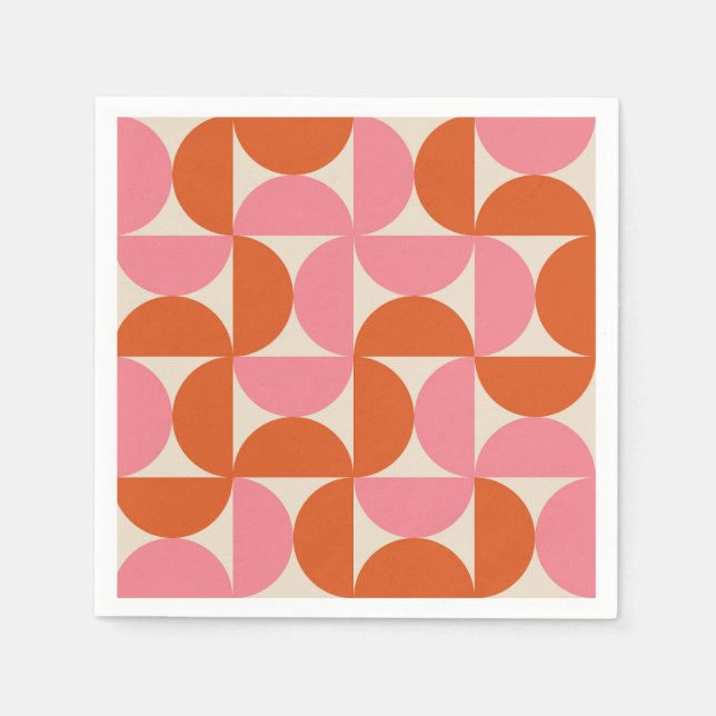 Mid century modern geometric pink orange pattern   napkin (Front)