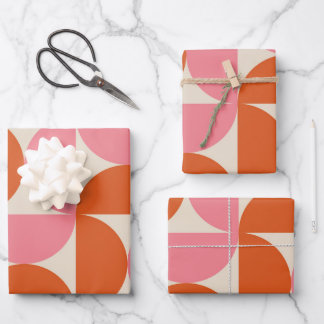 Mid century modern geometric pink orange pattern   wrapping paper sheet