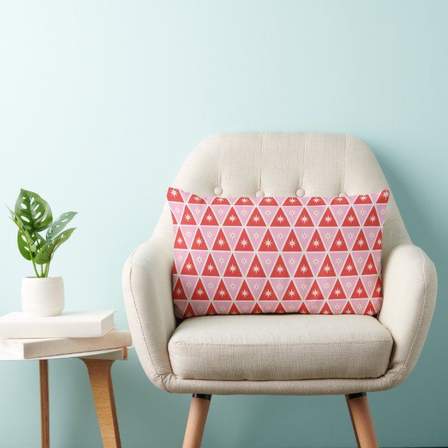 Mid-Century Modern geometric red and pink Lumbar Cushion (Chair)