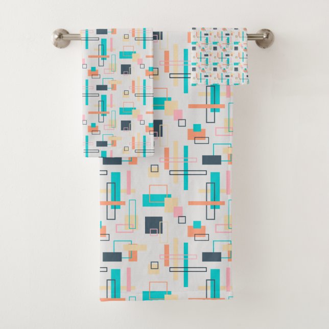 Mid Century Modern Geometric Shapes Bath Towel Set (Insitu)