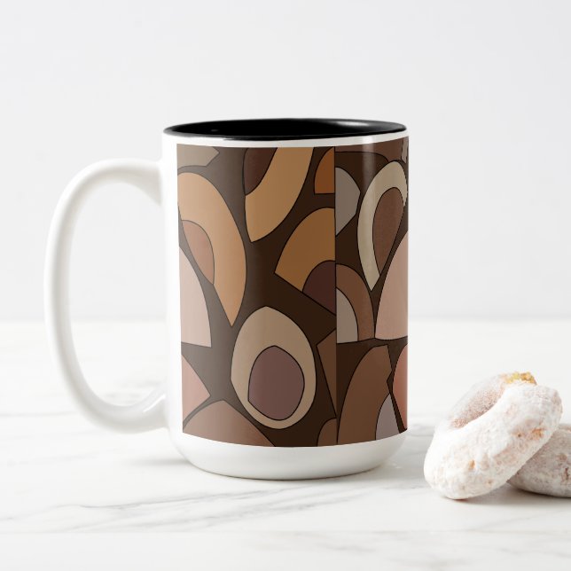 Mid Century Modern Geometric Shapes Two-Tone Coffee Mug (With Donut)