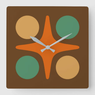 Mid Century Modern Geometric Starburst Design Square Wall Clock