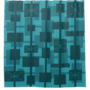 Mid Century Modern Geometric Teal Shower Curtain