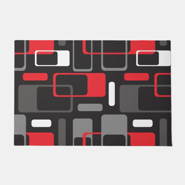Mid-Century Modern Geometrics Black / Grey / Red Doormat (Front)