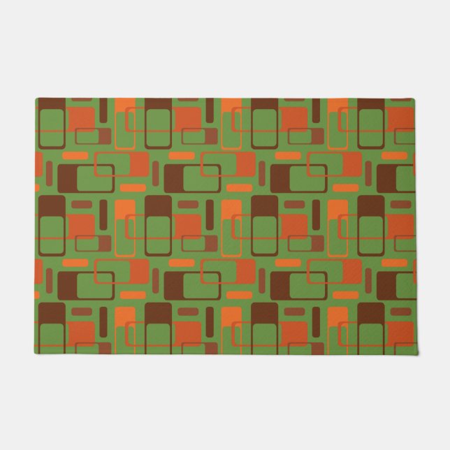 Mid-Century Modern Geometrics Brown Green Orange Doormat (Front)